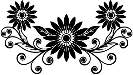 Abstract floral vector design featuring ornate black plant swirls and decorative leaf elements