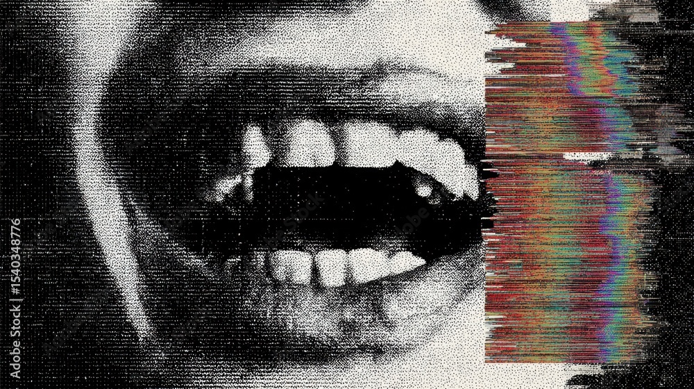 Aufkleber Muffled Screams Collide With Data Noise and Visual Chaos in an Unsettling Display of Emotion and Distortion