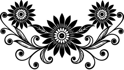 Abstract floral pattern vector illustration with black vintage ornamental swirl and leaf elements