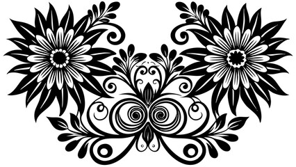 Black and white floral ornament with vintage swirling leaves and ornate pattern