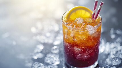 Refreshing citrus infused drink with ice and slice of orange, perfect for summer enjoyment