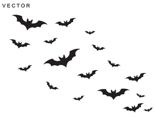 Halloween bat and bats silhouette, Bat icon, set of halloween bats vector illustration on a white background