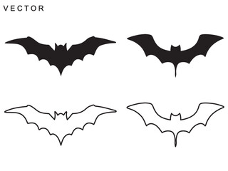 Halloween bat and bats silhouette, Bat icon, set of halloween bats vector illustration on a white background