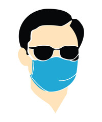 Young Man with Sunglasses and Face Mask Vector