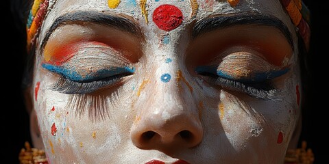 Detailed Close-Up of a Face with Bold Painted Decorations