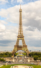 Fototapeta premium Eiffel Tower seen from Trocadéro with dramatic sky in Paris