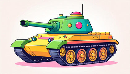 Cartoon tank with a fun, exaggerated design, bright colors, and a comic style for kids-generative AI