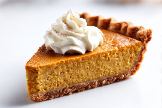 Delicious slice of pumpkin pie with whipped cream