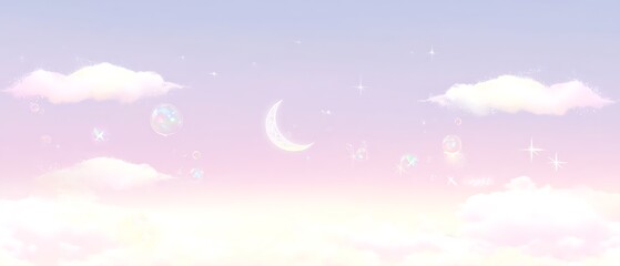 Fototapeta premium Pastel sky with clouds and moon