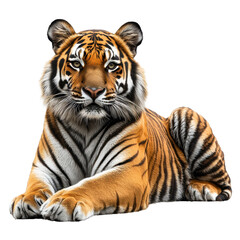 Naklejka premium Tiger lying down isolated on transparent background.