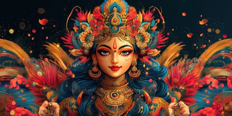 Portrait of an Indian woman with ornate headdress and lavish jewelry