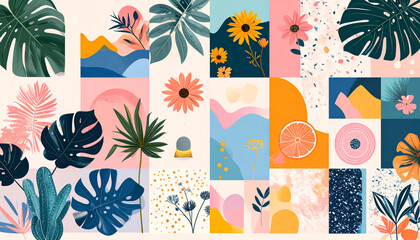 Clean tech-inspired visual collage featuring abstract design, fashion trends, and seasonal tones-generative AI