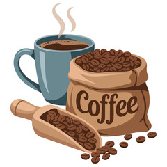 Coffee beans sack bag vector isolated white background