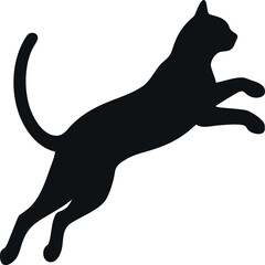 Black cat silhouette captured mid-jump or mid-air. Ideal for energetic designs, pet agility, or symbolizing swiftness and movement