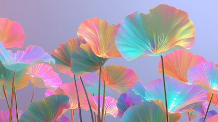 lotus leaf with holographic glow and pastel gradient on minimal background