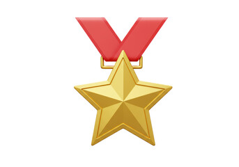 Isolated Gold Star Medal with Red Ribbon