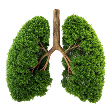 Conceptual illustration of lungs formed by trees representing environmental health and nature