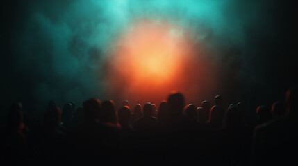 Cinematic-style background showing silhouettes of people watching a glowing screen. Immersive and emotional atmosphere for entertainment, culture, or film-related content.