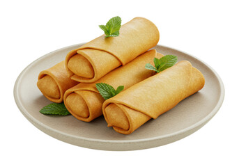 Isolated Crispy Spring Rolls with Fresh Mint
