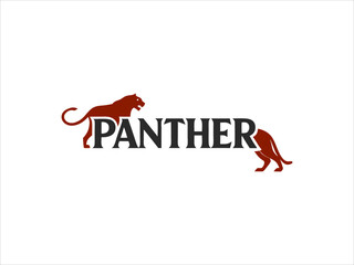 Red Panther Silhouette Logo Design Dark Gray Text Vector Illustration