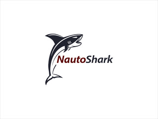 Nautoshark Logo Dark Blue Shark Jumping White Background V E C T O R Graphic Design Brand Identity logo design