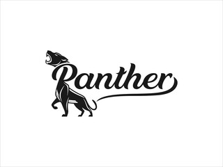 Black Panther V E C T O R Logo Design Roaring Big Cat Stylized Illustration Monochrome Animal Graphic