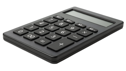 Black calculator isolated on transparent background