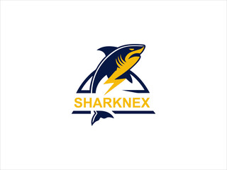 Sharknex Logo Design Blue Yellow Shark Lightning Bolt Vector Graphic