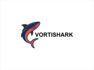 Red and Dark Blue Shark Logo Design Vortishark Brand Identity V E C T O R Graphic Illustration vector