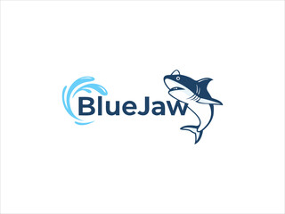 Blue Jaw Logo Design Dark Blue Shark Light Blue Water Splash V E C T O R vector