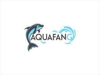Aqua Fang Logo Design Dark Gray Dolphin Light Blue Water Splashes V E C T O R vector