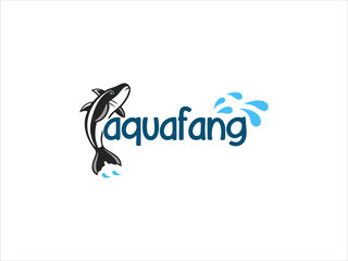 Black and White Fish Jumping Logo Design Aquafang Blue Water Splashes V E C T O R fish logo aquafang logo