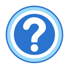 Question Mark Graphic Symbol, Blue Round Button with Ring Borders on Black Background