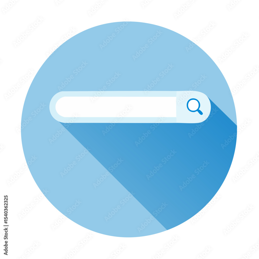 Poster search bar icon simple design with magnifiying glass on blue circle background for website applicati