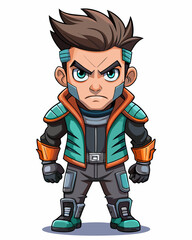 Naklejka premium angry Boy cyber punk realistic design and bold line black ,Full body , white background ,full color