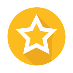 Obraz premium Star icon on yellow circle symbol of rating or favorites for web design element with long shadow effect against black background