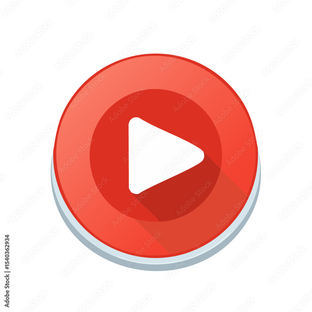 Poster red play button symbol with white arrow pointing right for multimedia playback and web design