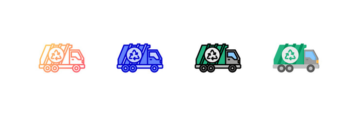 Garbage Truck icon set multiple style collection