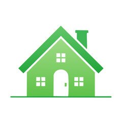 Minimalist Green House Vector Graphic Simple Home Icon Building Facade Front View Dwelling with Chimney Windows Door Illustration