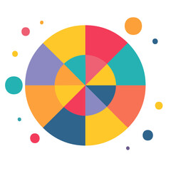 Obraz premium Circular Chart Graphic with Colorful Segments and Floating Dots on Black Background
