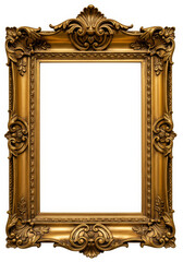 Ornate gold picture frame isolated on white background