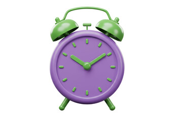 Isolated Retro Alarm Clock with Purple and Green