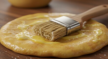 High-detail image of a pastry brush with flour or butter residue