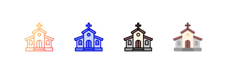 Church icon set multiple style collection