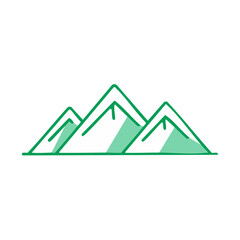Three Peaks Mountain Range Drawing, Minimalist Style in Green and White on a Black Background