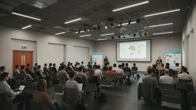 Conference attendees engage in informative presentations on recent research in technology and science