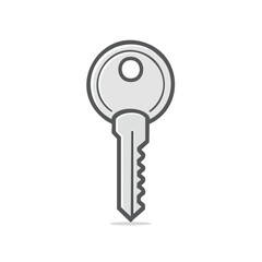 Isolated Illustration of a Gray Metal Key Security Access for Home, Lock, or Safety