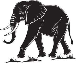 Majestic african elephant silhouette walking in grass