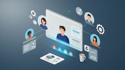 Engaging virtual meeting with team members sharing ideas and analyzing data amidst digital communication - Powered by Adobe