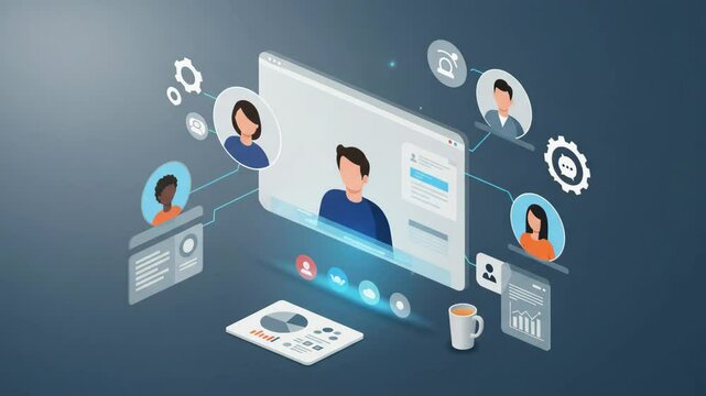 Engaging virtual meeting with team members sharing ideas and analyzing data amidst digital communication